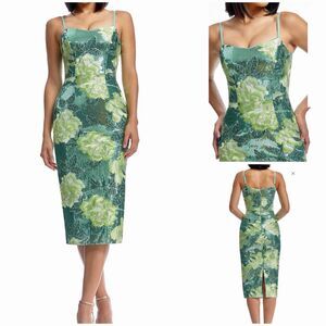 Dress the Population Green Blakely Sleeveless Floral Sequined Sheath Dress XL
